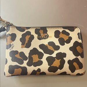 Coach Leopard Print Wristlet with dust bag ! Great Used Condition!